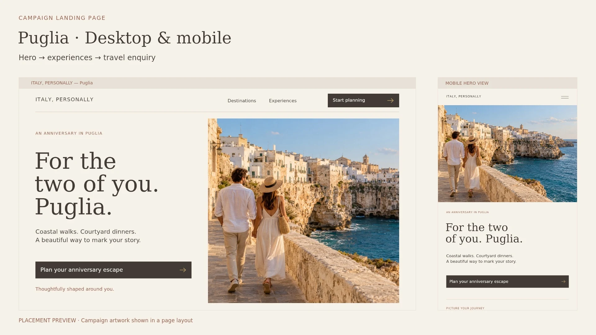 Puglia desktop and mobile landing page overview